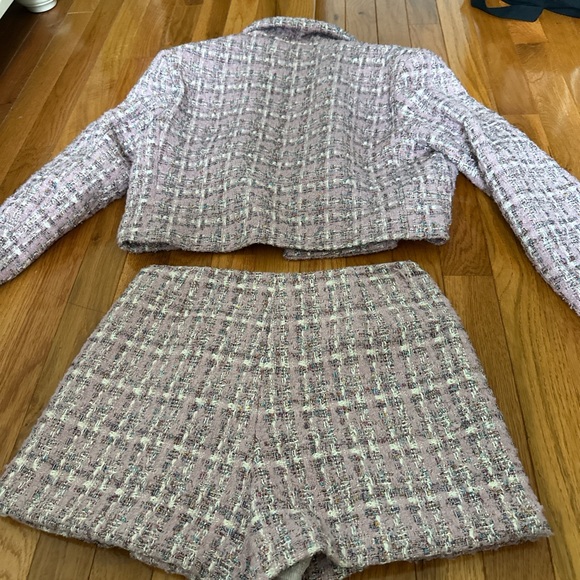 Olivaceous Tweed Cropped Jacket and Shorts Set - Picture 2 of 2